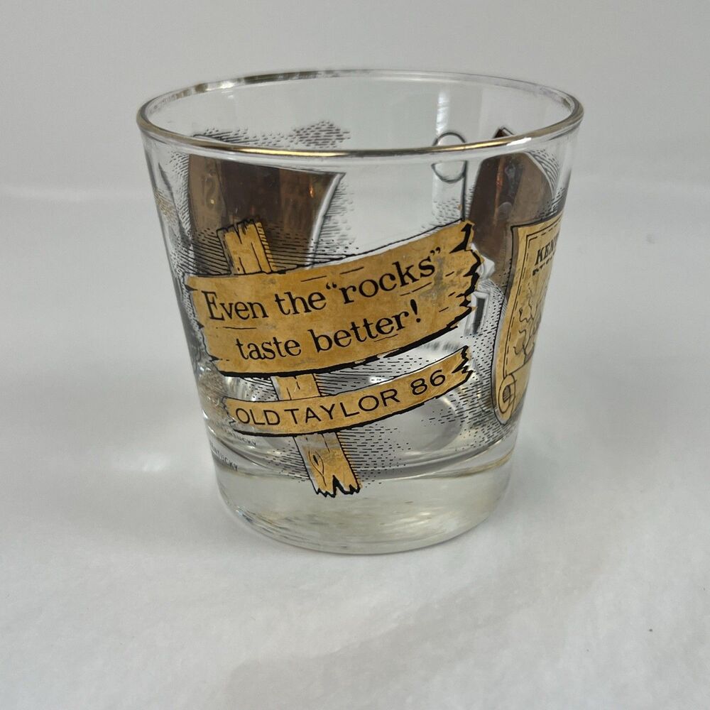 Vtg Old Taylor 86 Bourbon Whiskey Rocks Advertising Promo Bar Glass Frankfort KY